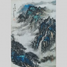 国画山水《茶山鸣泉》-楼开敏