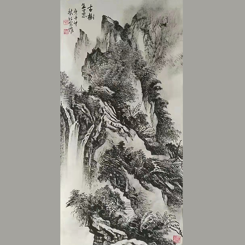 国画山水《古树生景》-李社安_国画艺术_墨缘斋文化网纯手工字画 